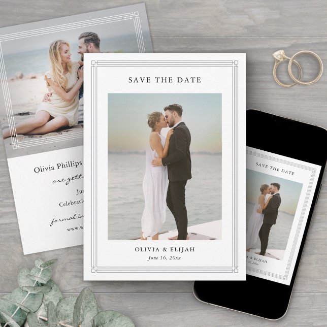 Save The Date Simple Classic Border 2 Photo Elegant Wedding (Créateur téléchargé)