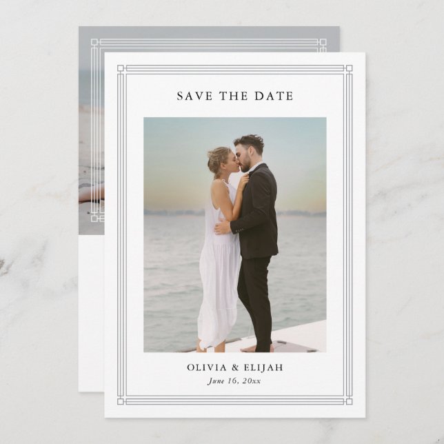 Save The Date Simple Classic Border 2 Photo Elegant Wedding (Devant / Derrière)