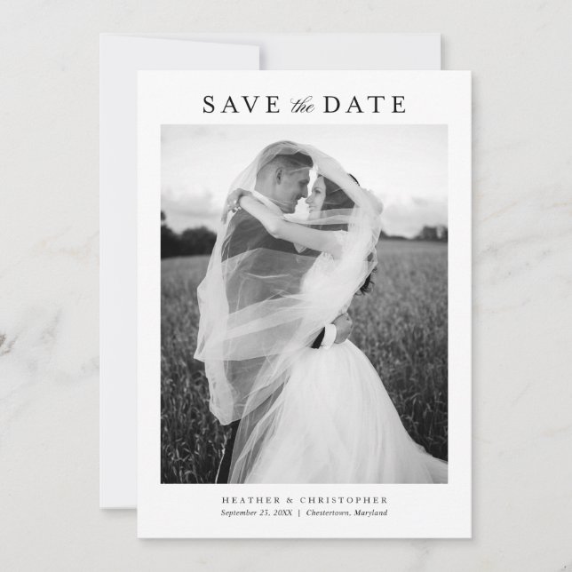 Save The Date Simple Classique Moderne Photo de Mariage Complet (Devant)