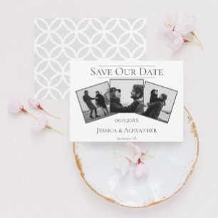 Save The Date Simple Collage de 3 Photos Blanc Enregistrer la