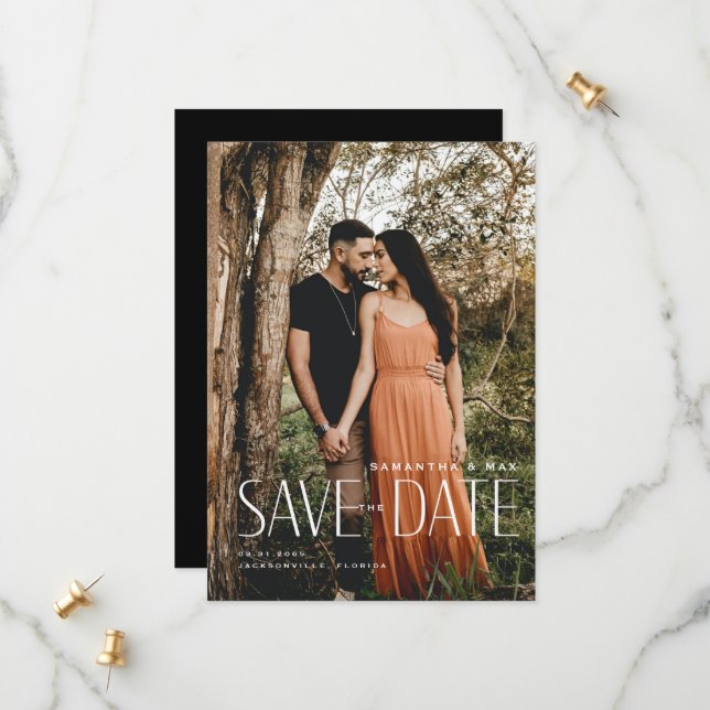 Save The Date Simple Couple Photo Mariage Moderne Enregistrer La (Devant/Arrière en situation)