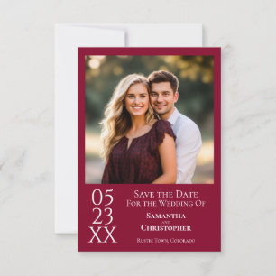 Save The Date Simple Cranberry Red Modern Minimal Photo Mariage