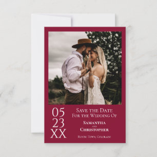 Save The Date Simple Cranberry Red Modern Minimal Photo Mariage