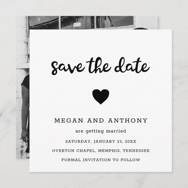 Save The Date Simple Cute Heart Photo Mariage moderne (Devant / Derrière)