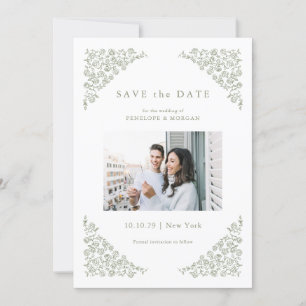 Save The Date Simple Delicate Floral Timeless Sage Green Photo