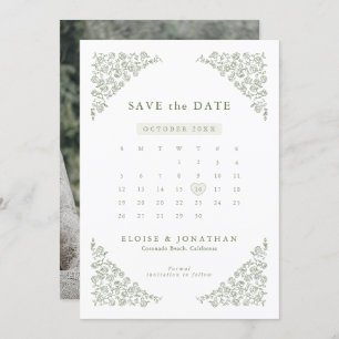 Save The Date Simple Delicate Floral Timeless Sage Green Photo