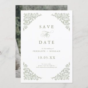 Save The Date Simple Delicate Floral Timeless Sage Green Photo
