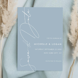 Save The Date Simple Dusty Blue Modern Script Mariage