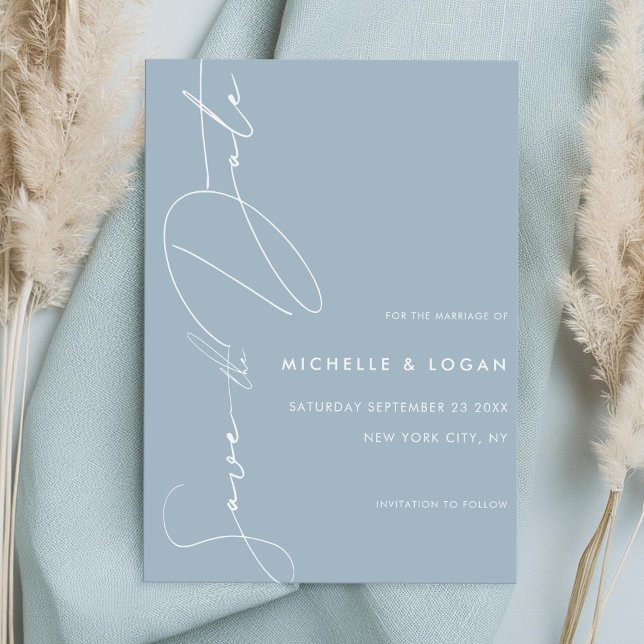 Save The Date Simple Dusty Blue Modern Script Mariage (Créateur téléchargé)