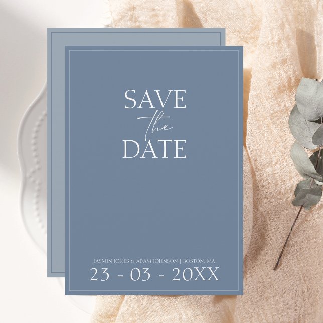 Save The Date Simple Dusty Blue Script Wedding Enregistrer la da (Créateur téléchargé)