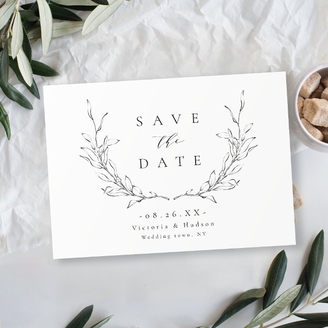 Save The Date Simple élégance blason botanique monogramme mariag (Simple elegance botanical crest monogram wedding Save The Date)