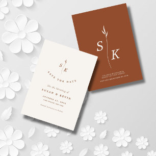 Save The Date Simple Elegance Leaf Monogram Chic Cream Mariage