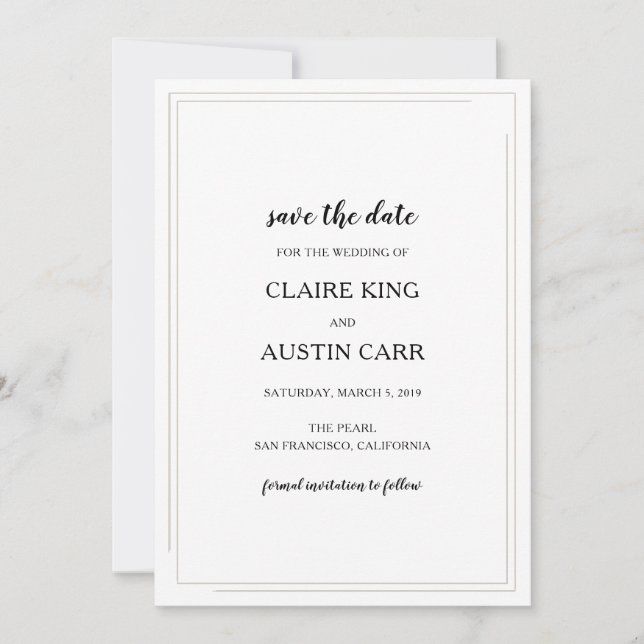 Save The Date Simple Élégance Mariage Enregistrer la Date (Devant)