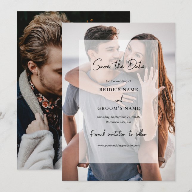 Save The Date Simple Elegant 2 Photo Overlay Script Mariage (Devant / Derrière)