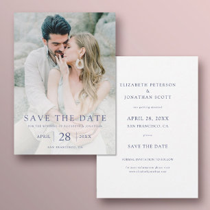 Save The Date Simple Elegant Bleu Typographie Mariage photo