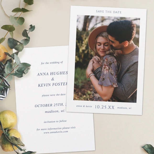 Save The Date Simple Elegant Bleu Typographie Mariage photo (Créateur téléchargé)