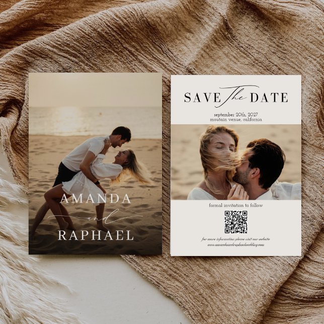 Save The Date Simple Élégant Code QR Photo Mariage (Créateur téléchargé)