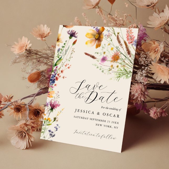 Save The Date Simple Élégant Fleurs Sauvages Mariage Printemps É (Créateur téléchargé)
