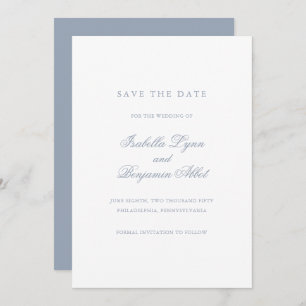 Save The Date Simple Elégant Formal Non Photo Dusty Blue Mariage