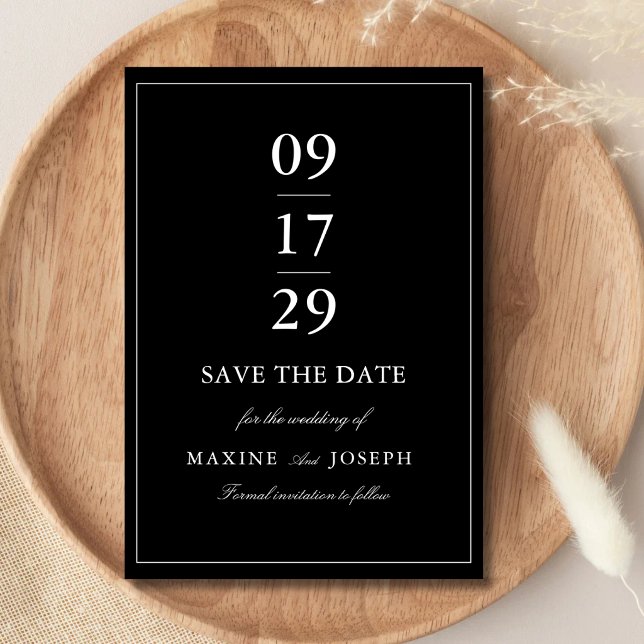 Save The Date Simple Élégant Formel Mariage Noir & Blanc (Simple black and white wedding save the date shares your big news with timeless elegance.)