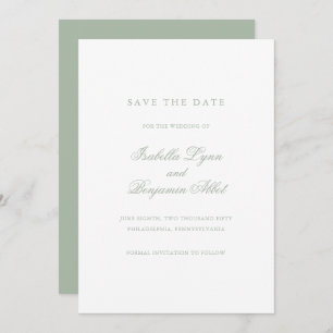 Save The Date Simple Élégant Formel Non Photo Vert Mariage