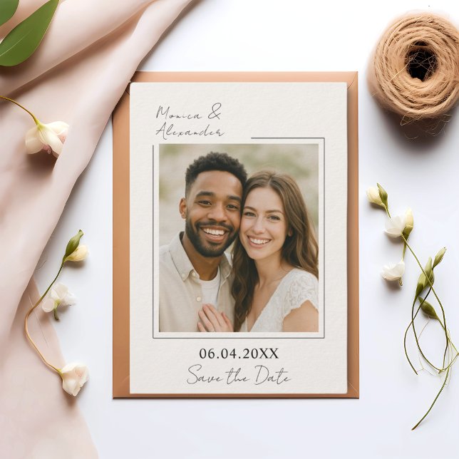 Save The Date Simple elegant ivory photo luxury wedding (Créateur téléchargé)