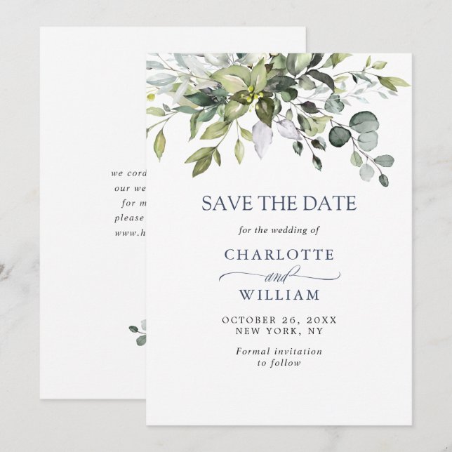 Save The Date Simple Élégant Mariage Eucalyptus Aquarelle (Devant / Derrière)