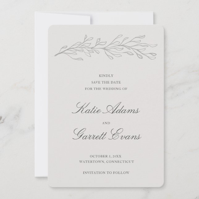 Save The Date Simple Élégant Mariage Gris (Devant)