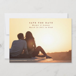 Save The Date Simple Élégant Minimalisme Maroon Photo Vintage