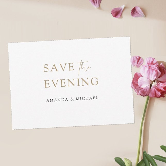 Save The Date Simple Elegant Modern Gold Enregistrer le soir (Créateur téléchargé)