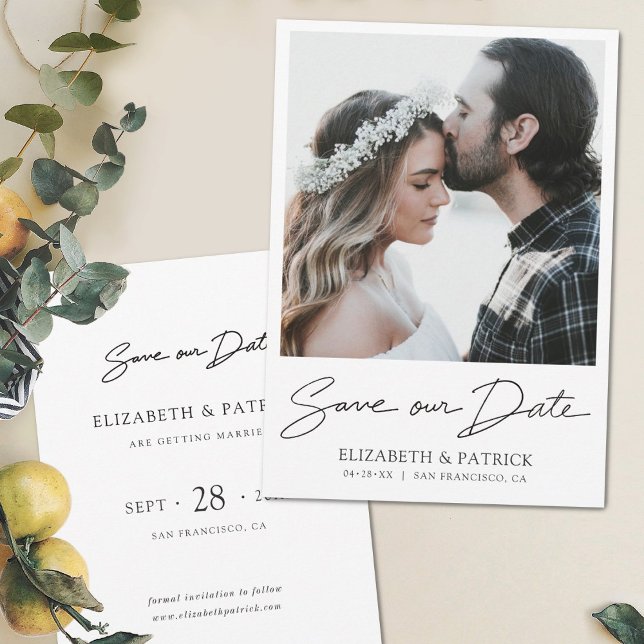 Save The Date Simple Elegant Modern Script Photo Enregistrer la  (Créateur téléchargé)