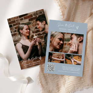 Save The Date Simple élégant moderne Dusty bleu QR Code photo