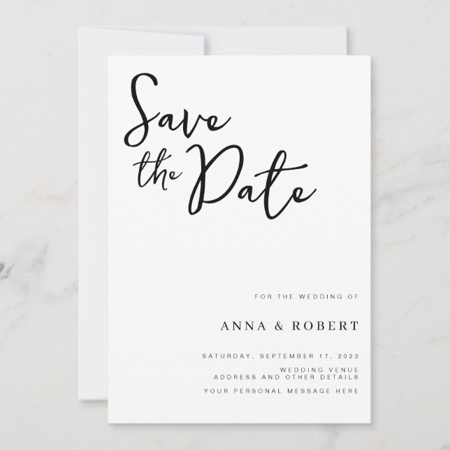 Save The Date Simple Elegant moderne Mariage noir et blanc (Devant)