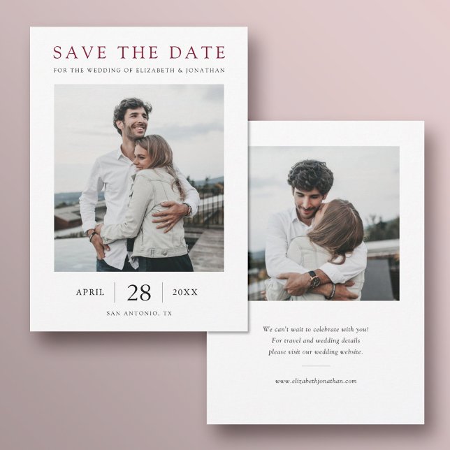 Save The Date Simple Elegant Moderne Mariage photo Bourgogne (Créateur téléchargé)