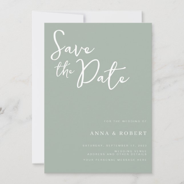 Save The Date Simple élégant moderne Mariage vert Sage (Devant)