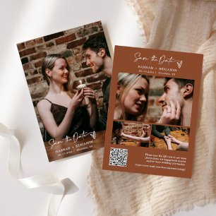 Save The Date Simple Elegant Moderne Terracotta QR Code Photo