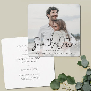 Save The Date Simple Elegant Moderne Typographie Noire Photo