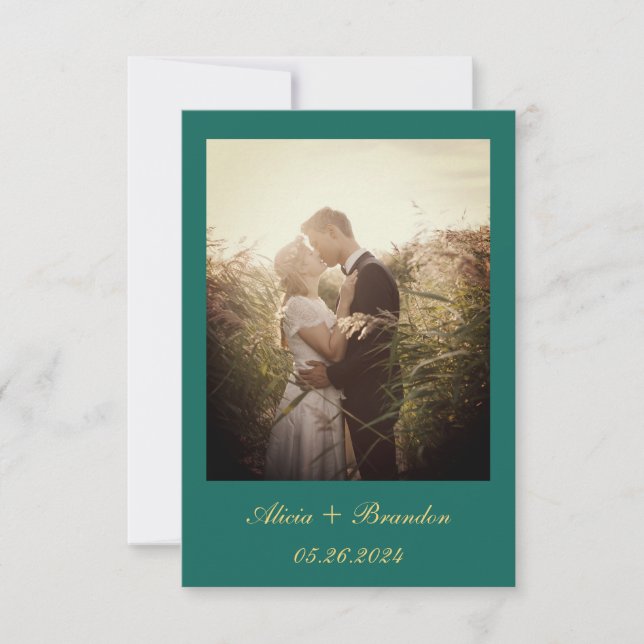 Save The Date Simple Elegant Photo Emerald Green Texte Mariage (Devant)