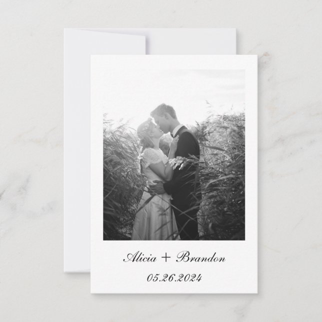 Save The Date Simple Elegant Photo Noir Blanc Texte Mariage (Devant)
