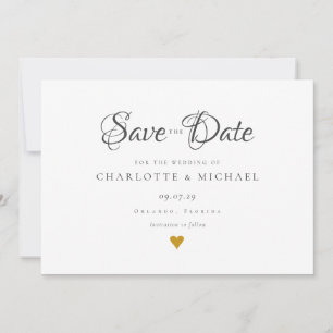Save The Date Simple Élégant Script Gold Heart Enregistrer La Da