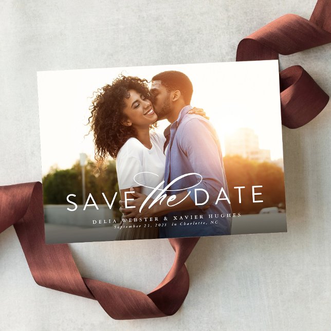 Save The Date Simple élégant script photo enregistrer la date (Créateur téléchargé)