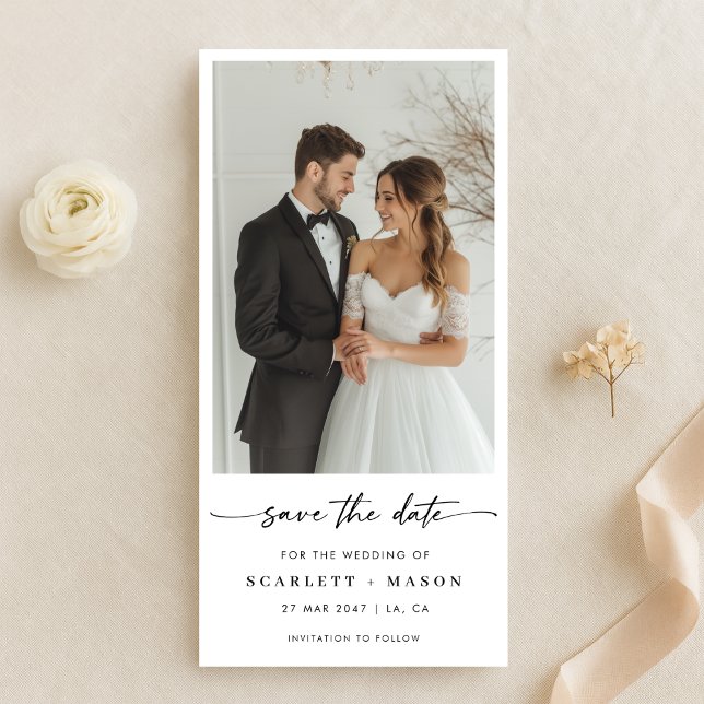 Save The Date Simple Elegant Script Photo Wedding Bookmark (Créateur téléchargé)