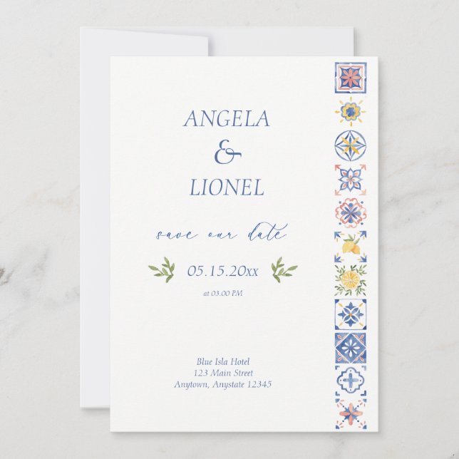 Save The Date Simple Elegant Tiles Amalfi Coast Italy Wedding (Devant)