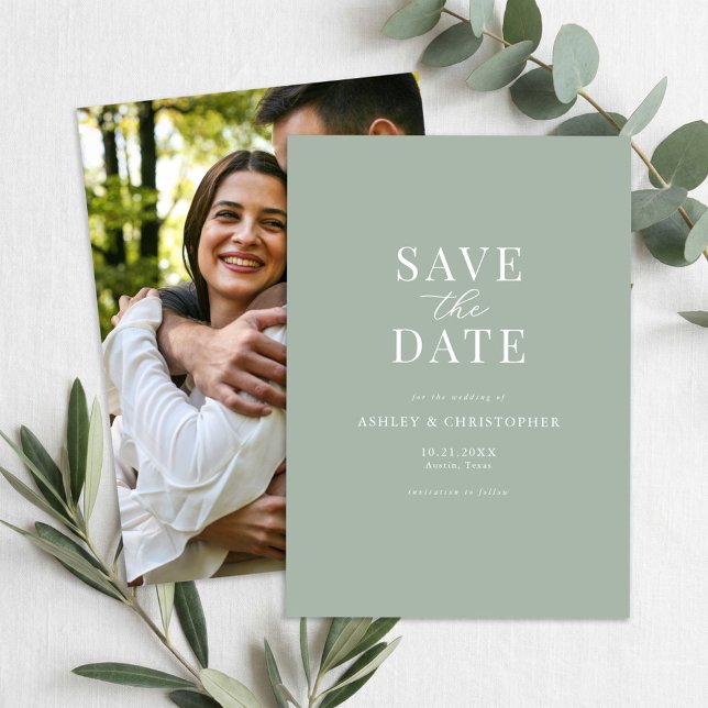 Save The Date Simple Élégant Vert Sauge Photo Mariage (Créateur téléchargé)