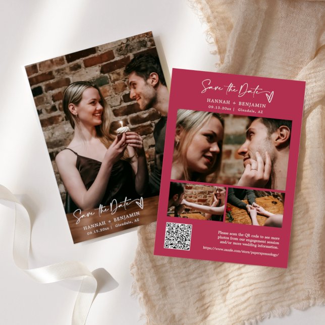 Save The Date Simple élégante Viva Magenta QR Code photo (Créateur téléchargé)