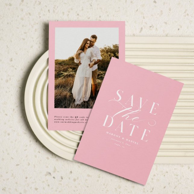 Save The Date Simple Enregistrer La Date Une Photo QR Blush Pink (Créateur téléchargé)