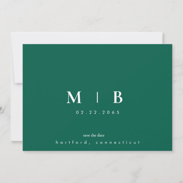 Save The Date Simple et élégant monogramme de mariage vert émera (Devant)