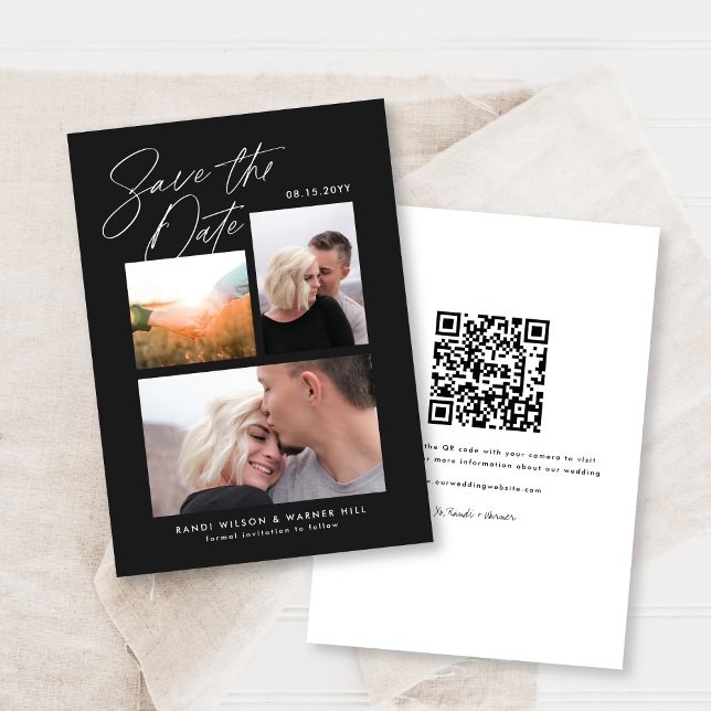 Save The Date Simple et élégant noir trois photos écriture manus (Créateur téléchargé)