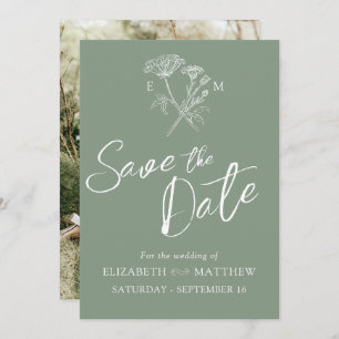 Save The Date Simple fleur sauvage vert blanc photo
