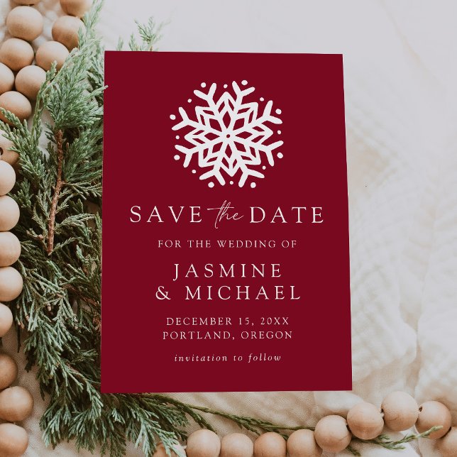 Save The Date Simple Flocon de Neige Bourgogne (Créateur téléchargé)